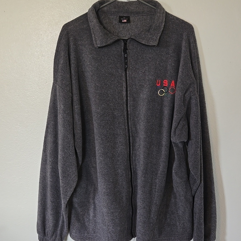 USA Olympic Vintage Gray Fleece Jacket Size XXL